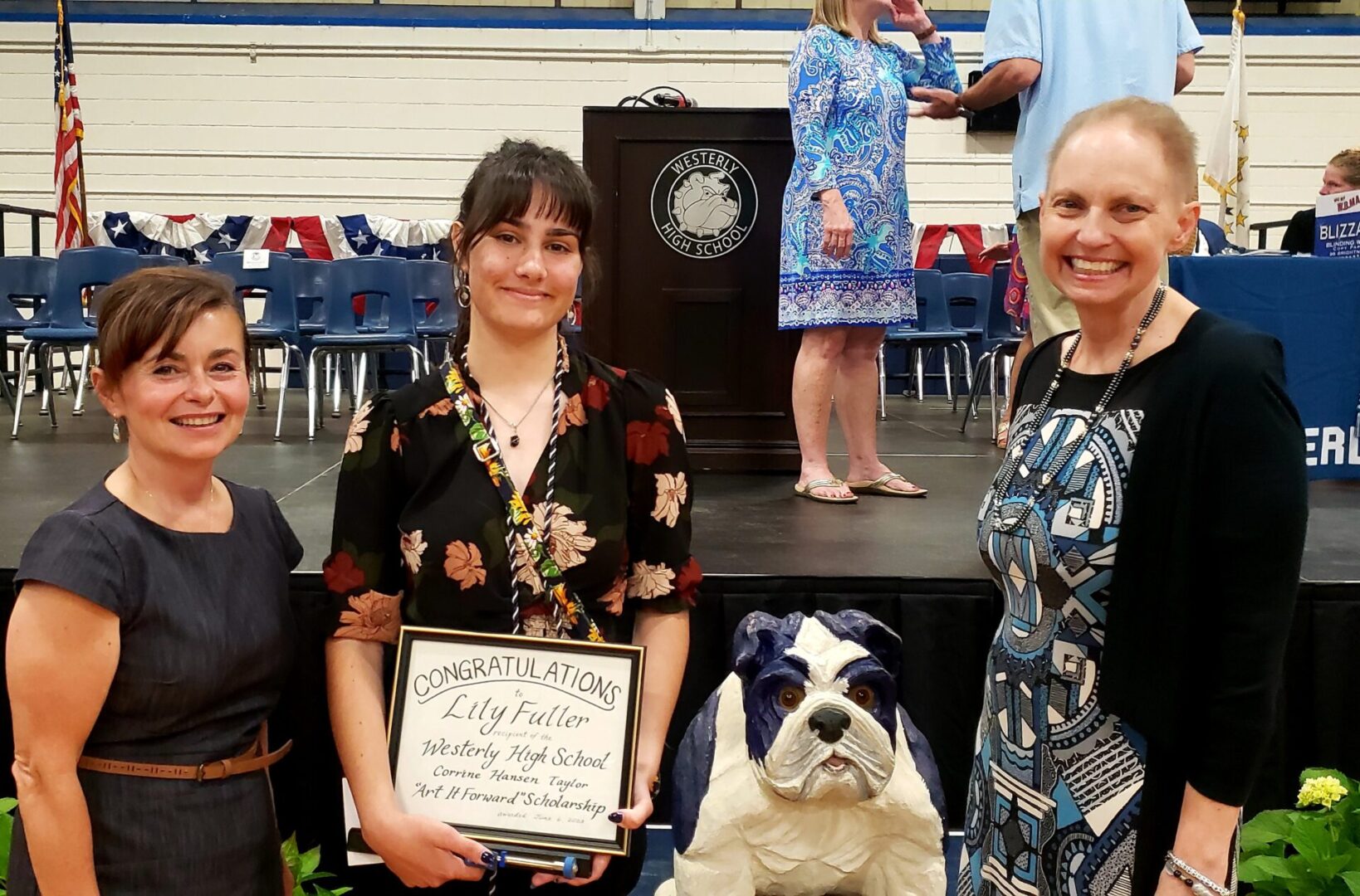 Lily Fuller, Westerly H.S. Award Winner, with Serena Bates and Corring Hansen Taylor, 2023