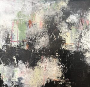 Abstract textured painting with black and pastels