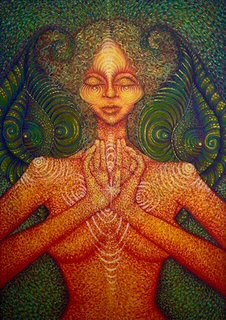 Abstract spiritual figure with hands in prayer