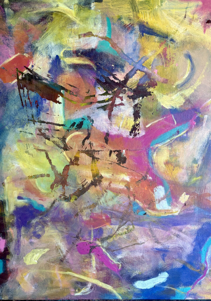 Colorful abstract painting with layered brushstrokes
